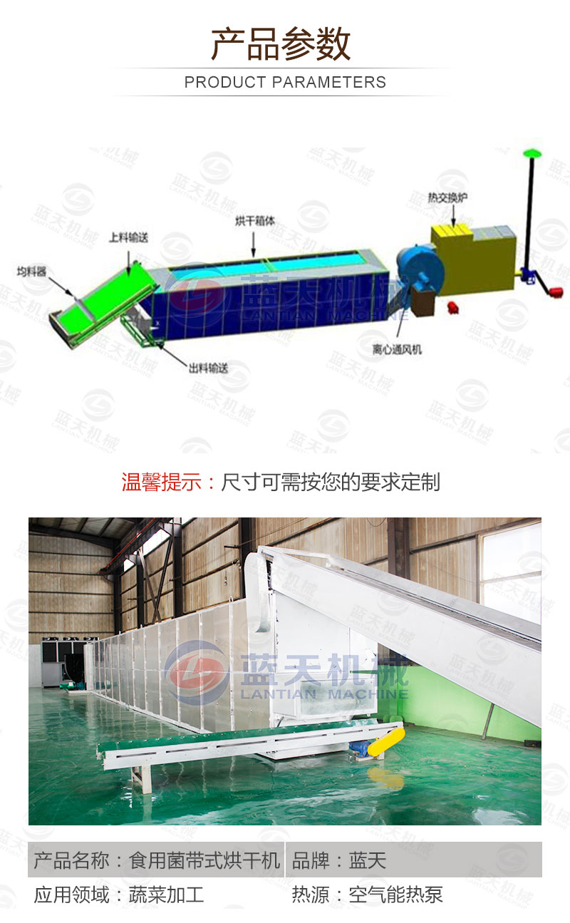 食用菌网带烘干机产品参数